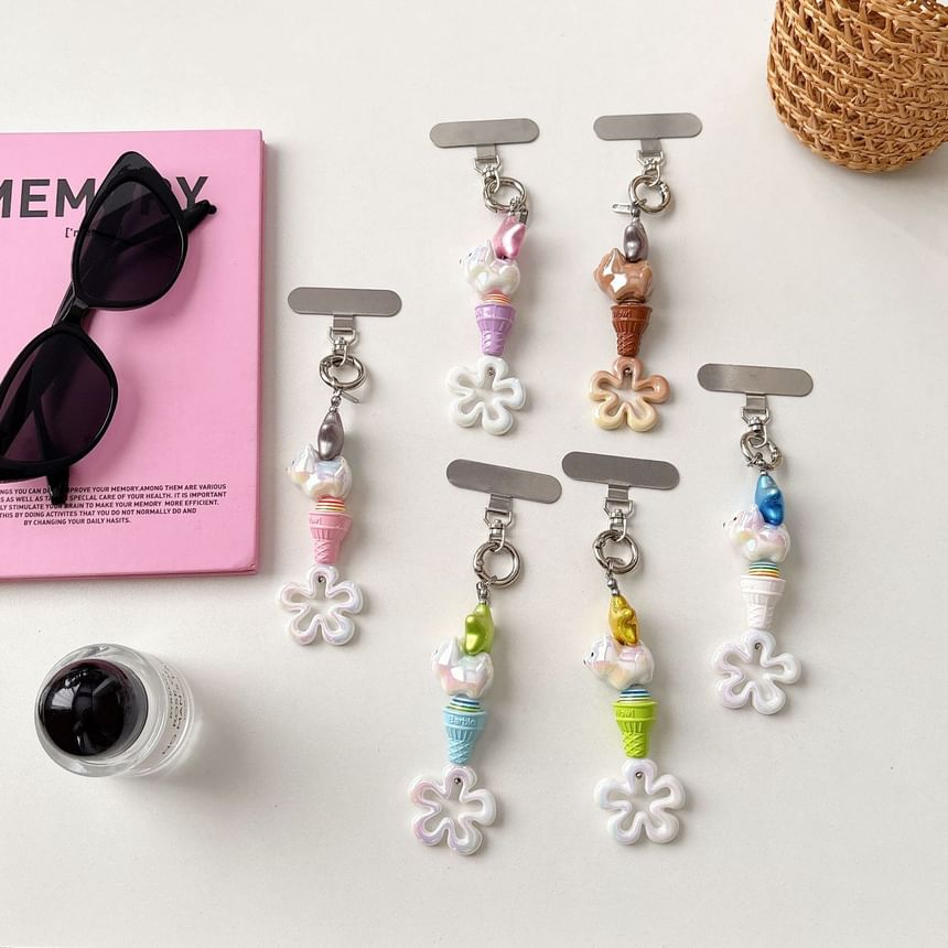 with Lanyard Phone Charm Cream Floral Designs) Pad Ice (Various