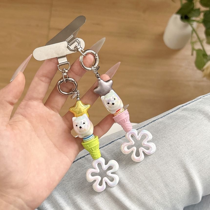 with Lanyard Phone Charm Cream Floral Designs) Pad Ice (Various
