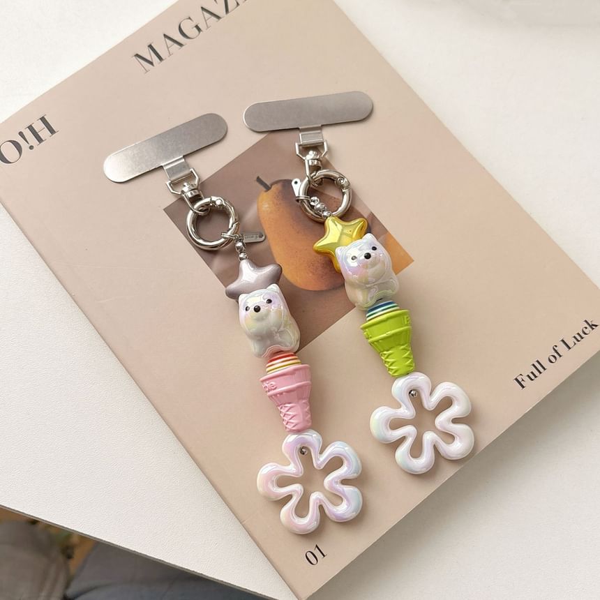 with Lanyard Phone Charm Cream Floral Designs) Pad Ice (Various