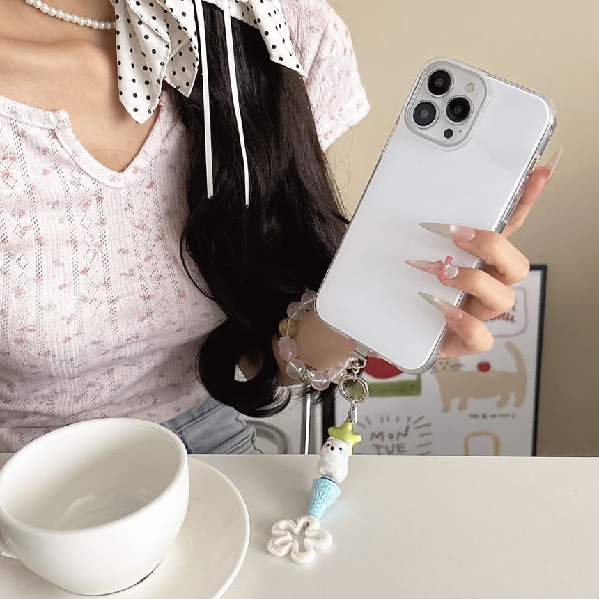 with Lanyard Phone Charm Cream Floral Designs) Pad Ice (Various