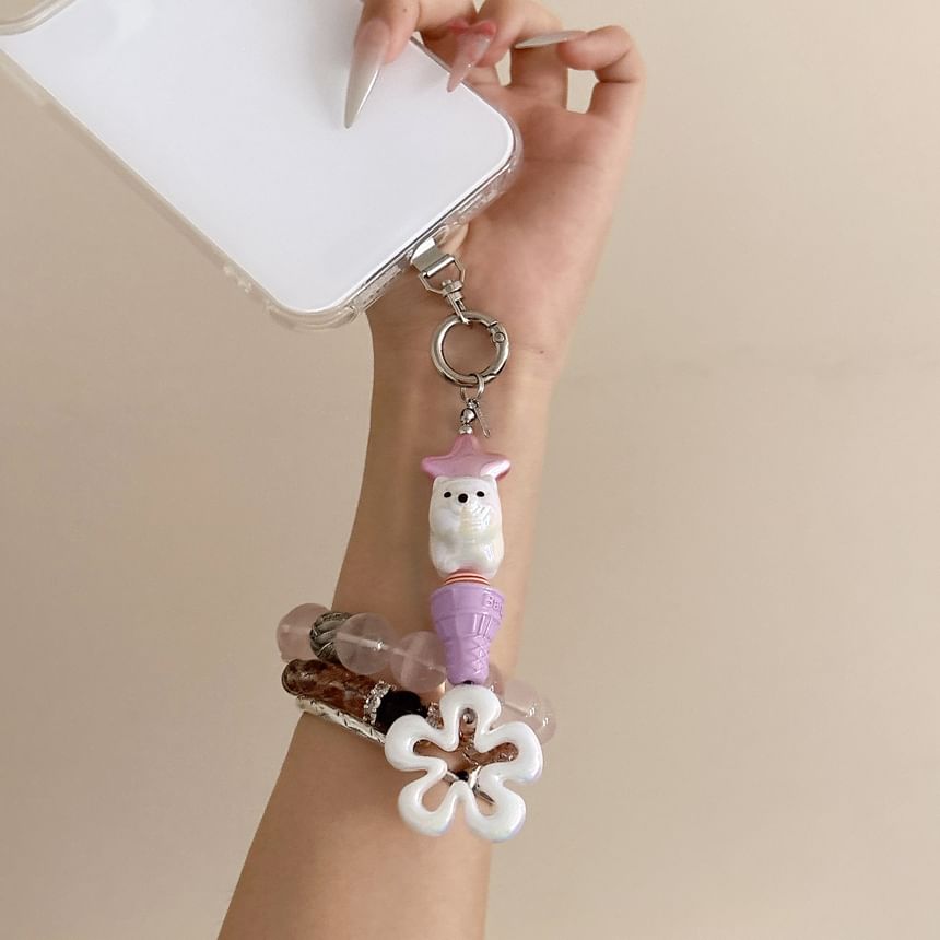 with Lanyard Phone Charm Cream Floral Designs) Pad Ice (Various