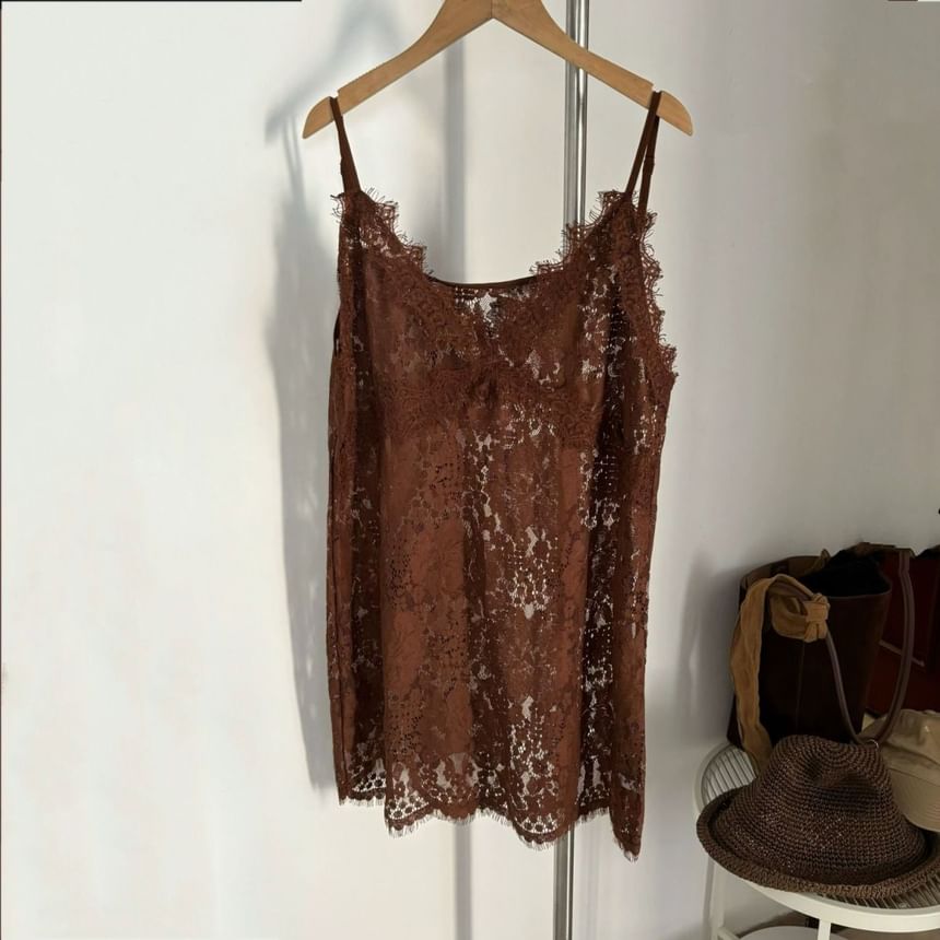 Strap Lace Plain Spaghetti Cami Top V-Neck