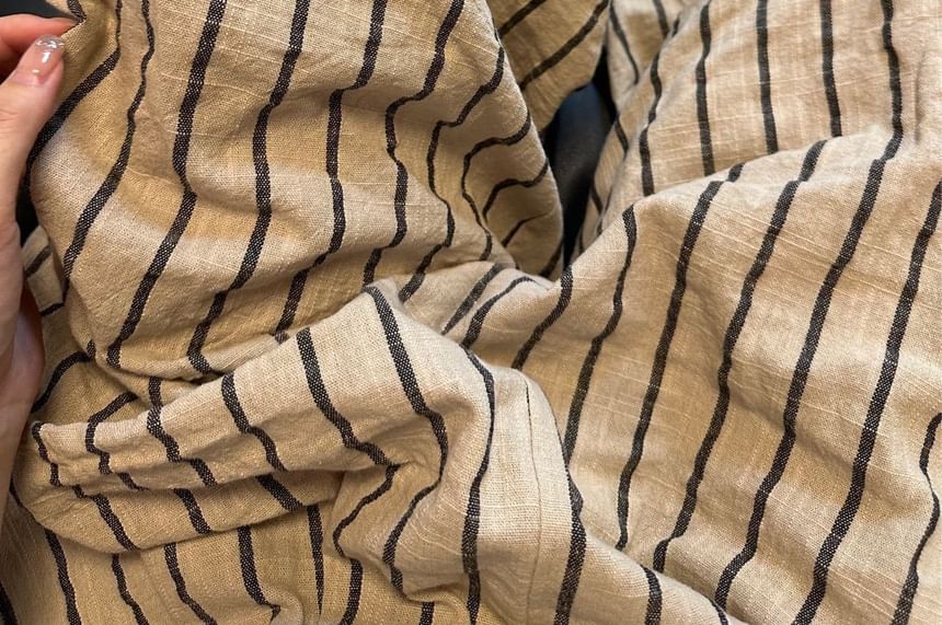 High Striped Waist Pants Leg Wide Plain