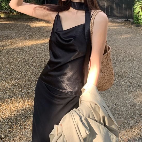 Top Neck Plain Spaghetti Cowl Strap Camisole