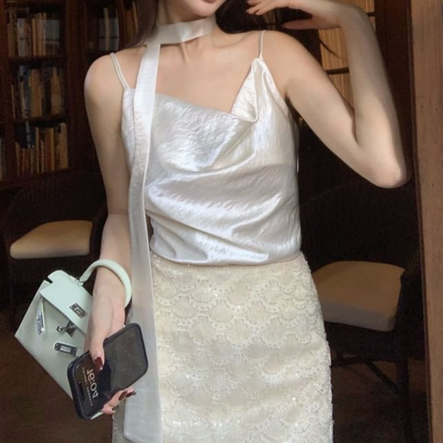 Top Plain Spaghetti Strap Neck Cowl Camisole