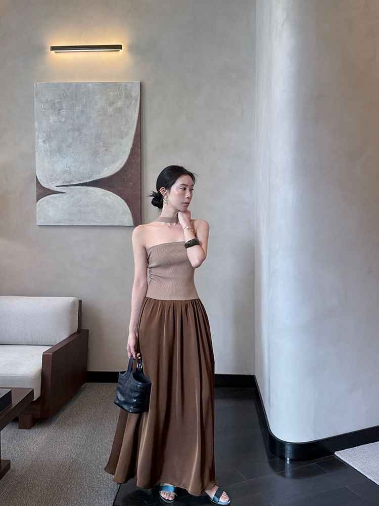 Plain Halter Neck Knit Ribbed Top