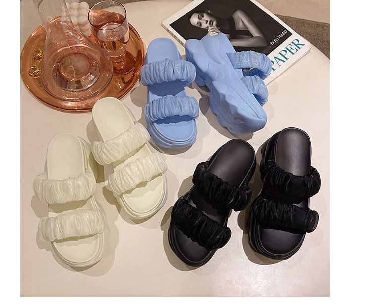 Slide Ruched Sandals Platform