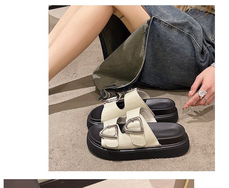 Sandals Slide Buckled Platform