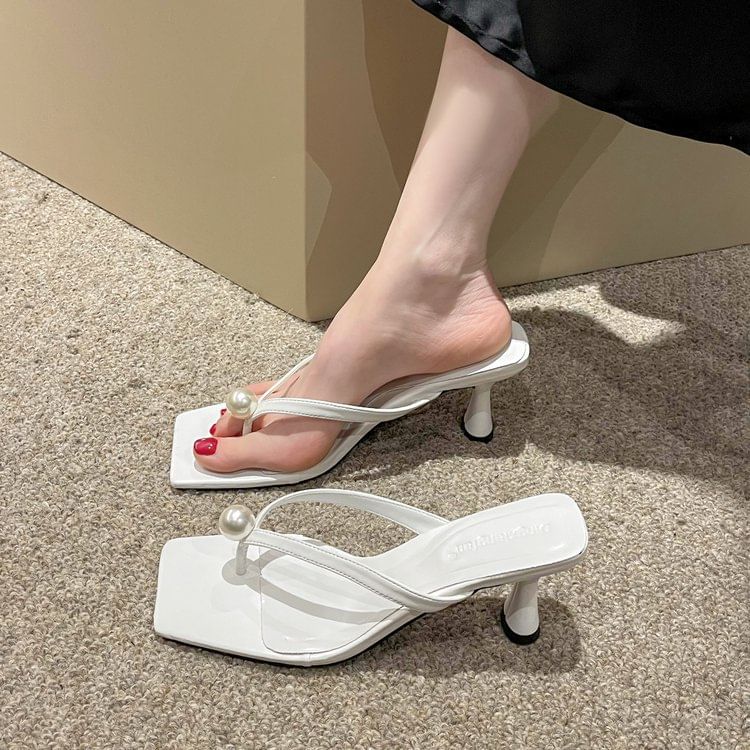 Heel Pearl Flip-Flops Kitten Faux