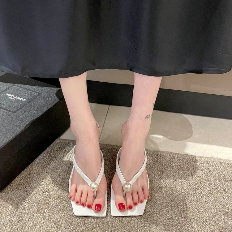 Heel Pearl Flip-Flops Kitten Faux