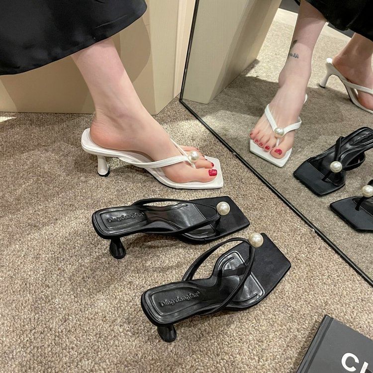 Heel Pearl Flip-Flops Kitten Faux