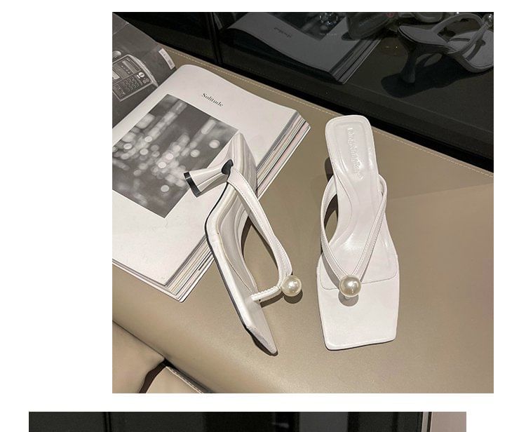 Heel Pearl Flip-Flops Kitten Faux