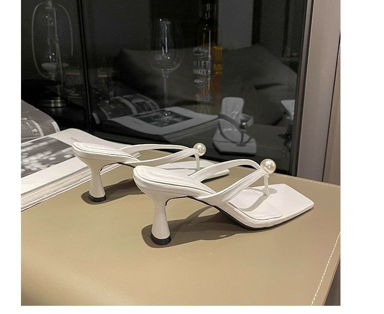 Heel Pearl Flip-Flops Kitten Faux