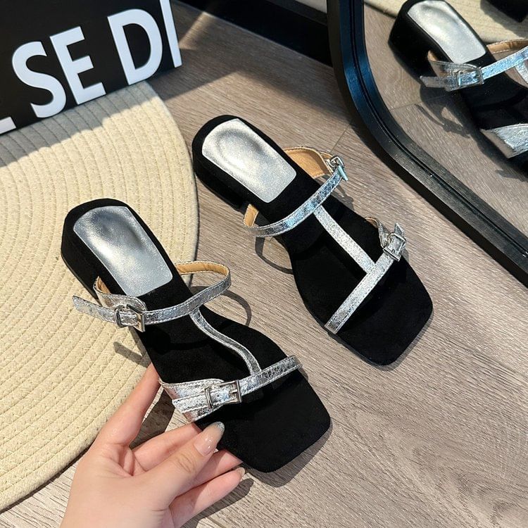 Chunky Sandals Strappy Slide Heel