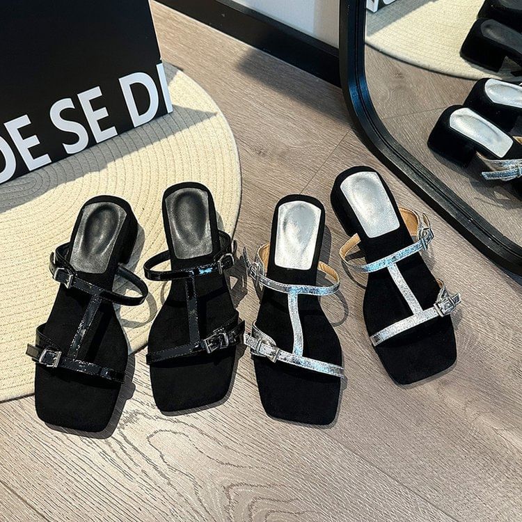 Chunky Sandals Strappy Slide Heel