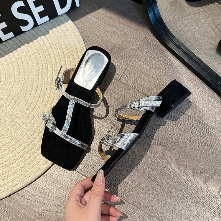 Chunky Sandals Strappy Slide Heel