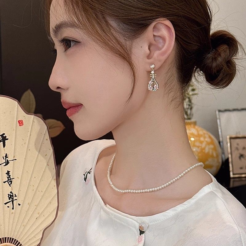 Floral Earring Pipa Drop Enamel