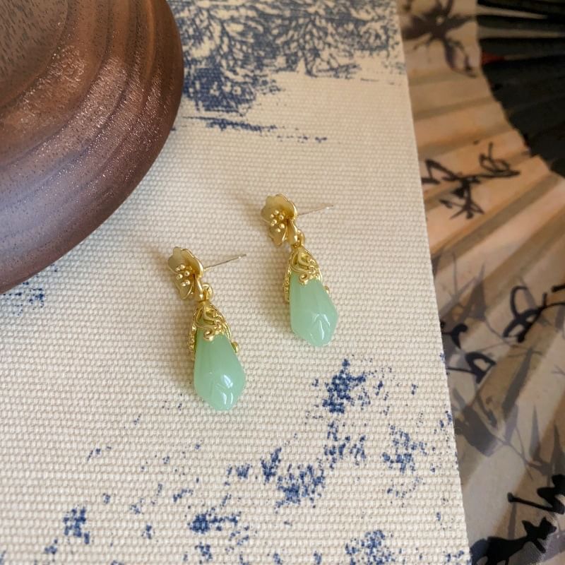 Jade Earring Drop Floral Faux