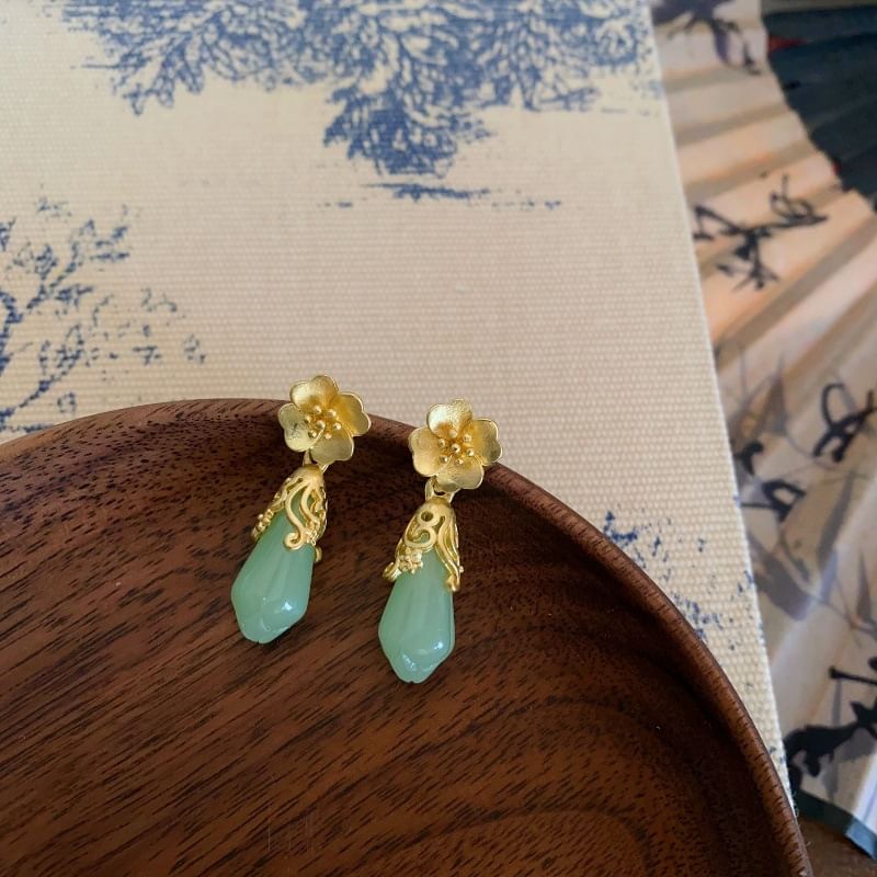 Jade Earring Drop Floral Faux