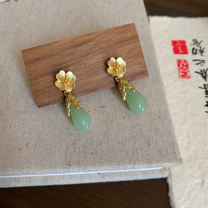 Jade Earring Drop Floral Faux