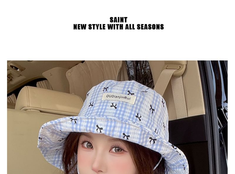 Bow Print Hat Plaid Bucket