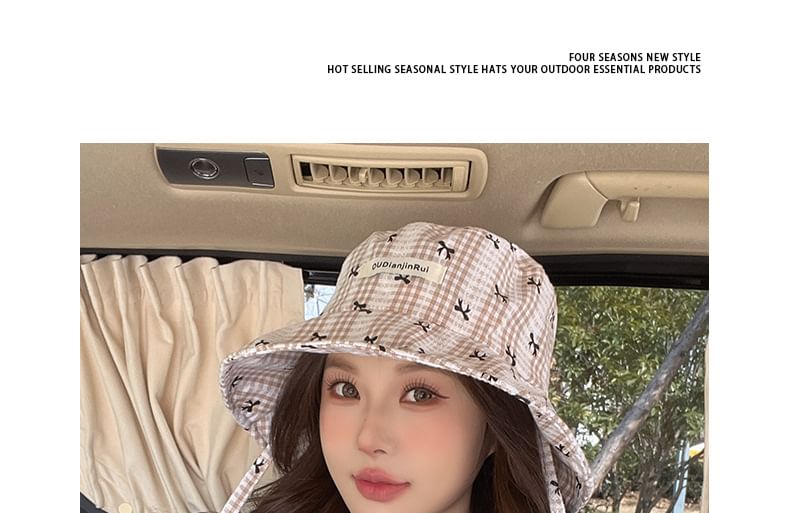 Bow Print Hat Plaid Bucket