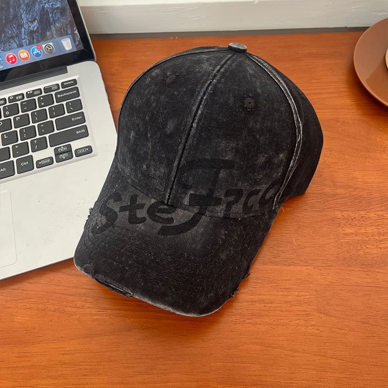 Distressed Washed Lettering Baseball Print Cap