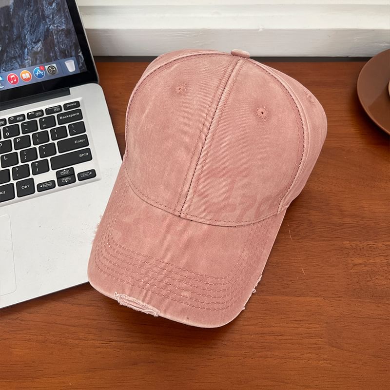 Distressed Washed Lettering Baseball Print Cap