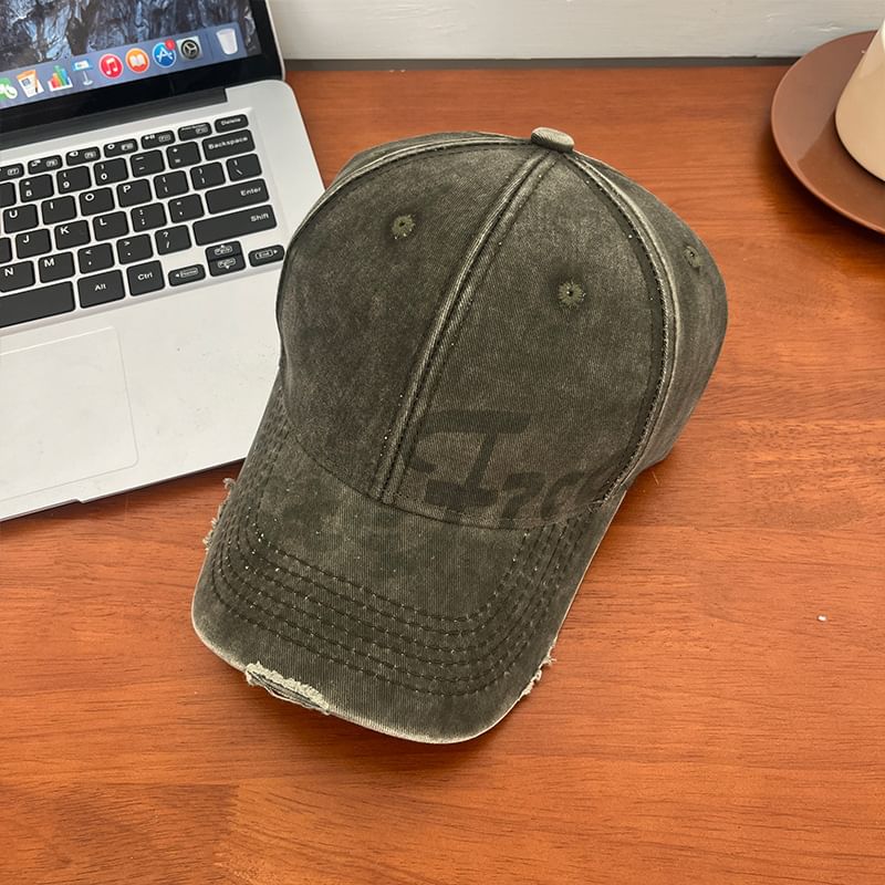 Distressed Washed Lettering Baseball Print Cap