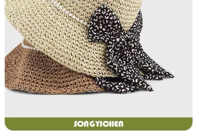 Faux Hat Bucket Straw Pearl Bow