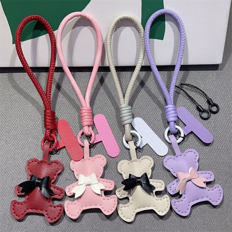 Bear Faux with Pad Strap Lanyard Phone and Leather