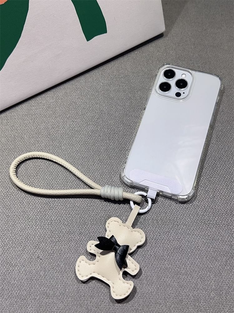 Bear Faux with Pad Strap Lanyard Phone and Leather