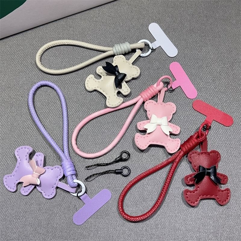 Bear Faux with Pad Strap Lanyard Phone and Leather