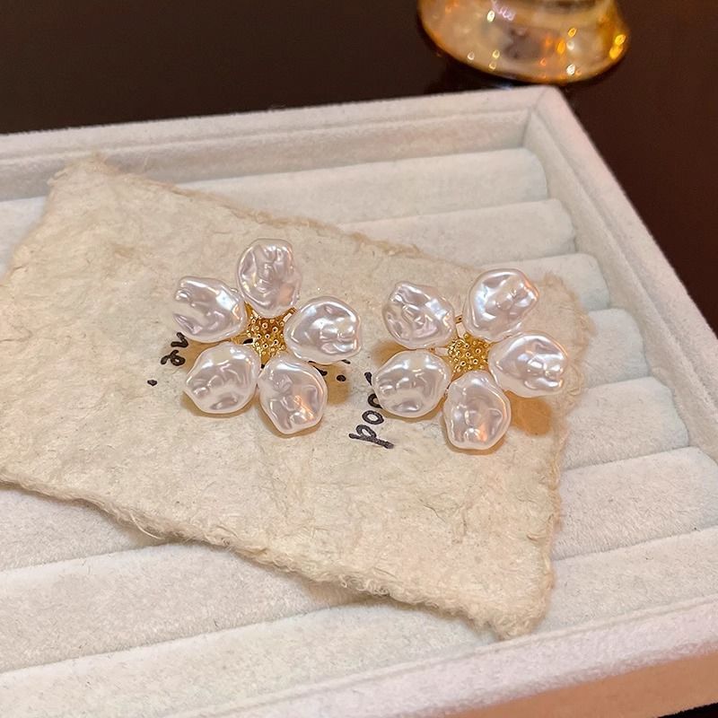 Faux Alloy Earring Statement Floral Pearl