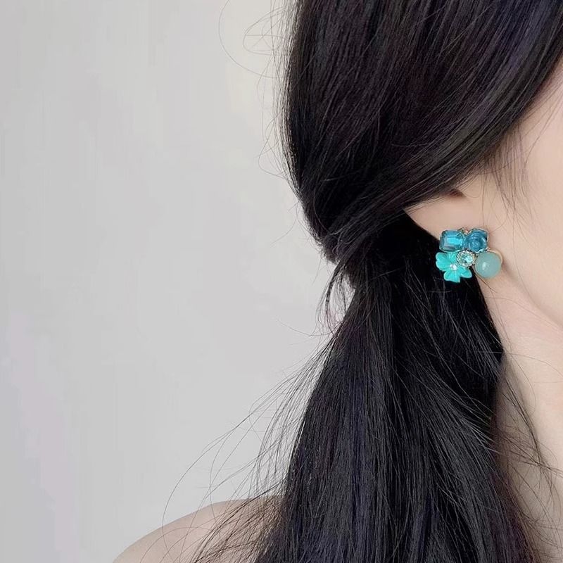 Floral Statement Rhinestone Earring Alloy