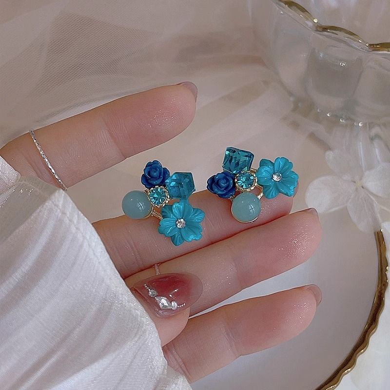 Floral Statement Rhinestone Earring Alloy