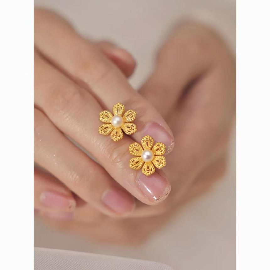 Alloy Faux Pearl Floral Earring Stud
