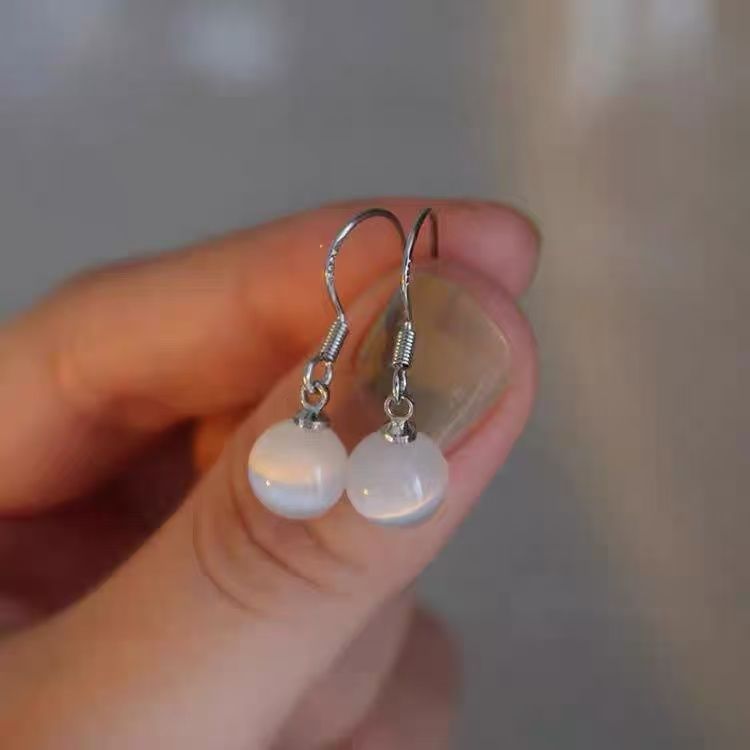 Cat Alloy Eye Earring Bead Faux Dangle Stone