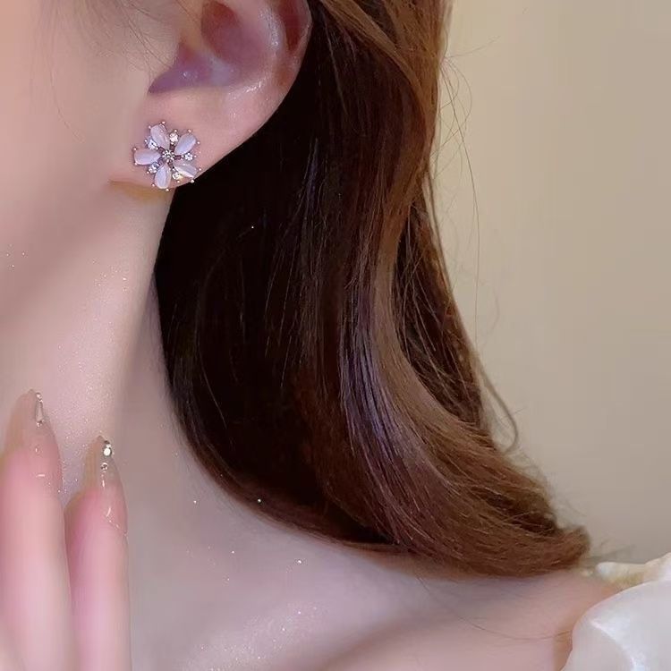 Faux Threader Gemstone Pearl Earring Alloy Floral