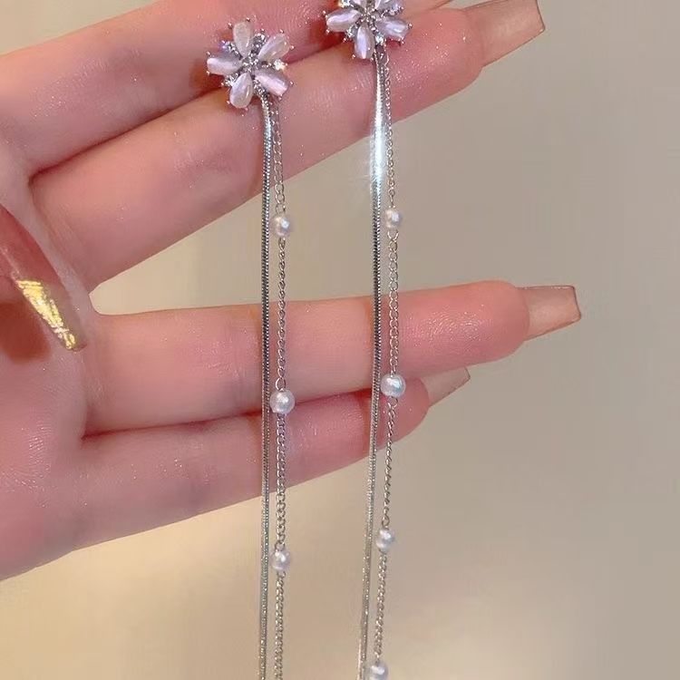 Faux Threader Gemstone Pearl Earring Alloy Floral