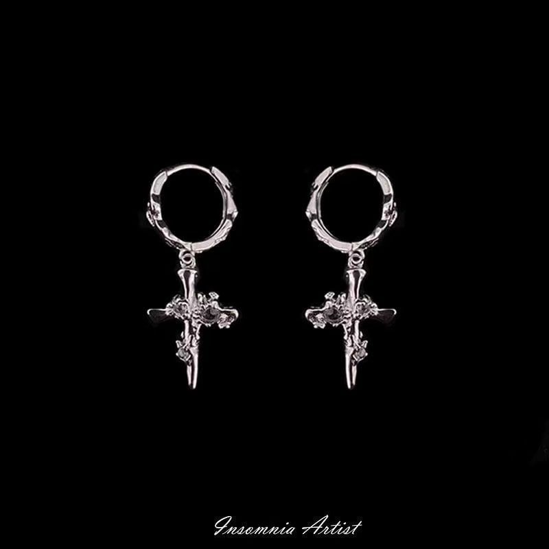 Drop Alloy Cross Earring