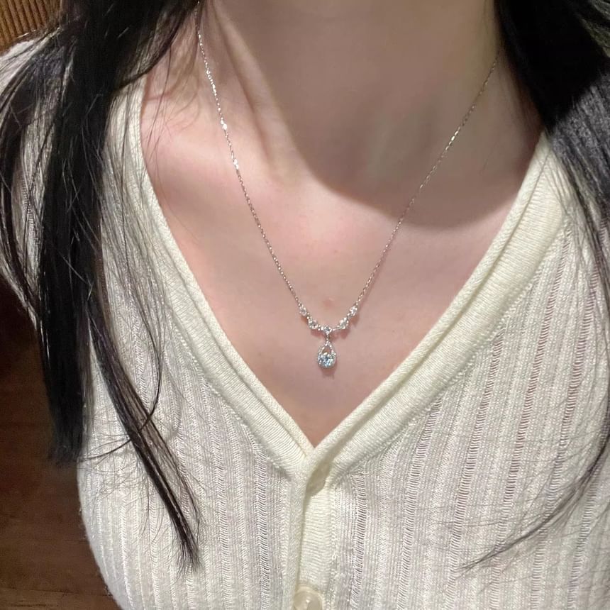 Alloy Necklace Rhinestone Pendant Droplet