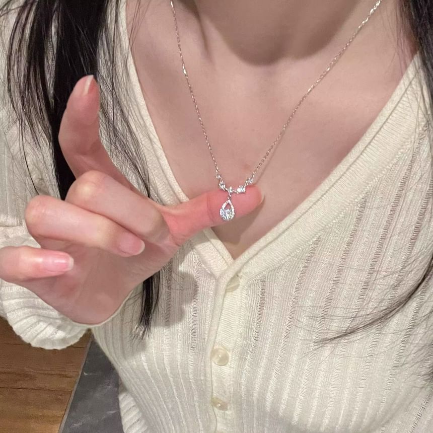 Alloy Necklace Rhinestone Pendant Droplet