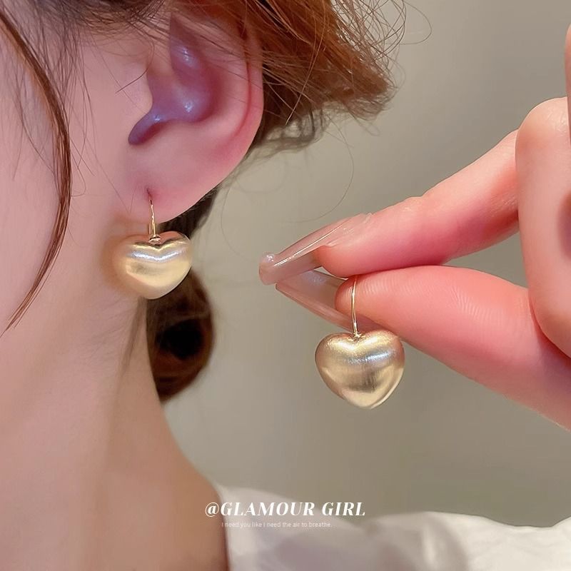 Drop Alloy Brushed Heart Earring