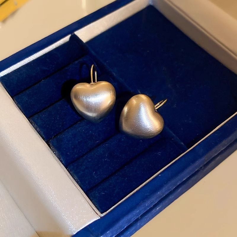 Drop Alloy Brushed Heart Earring