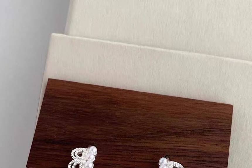 Pearl Lace Earring Huggie Alloy Faux