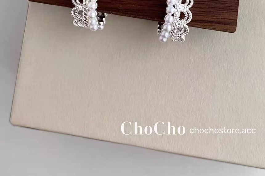 Pearl Lace Earring Huggie Alloy Faux