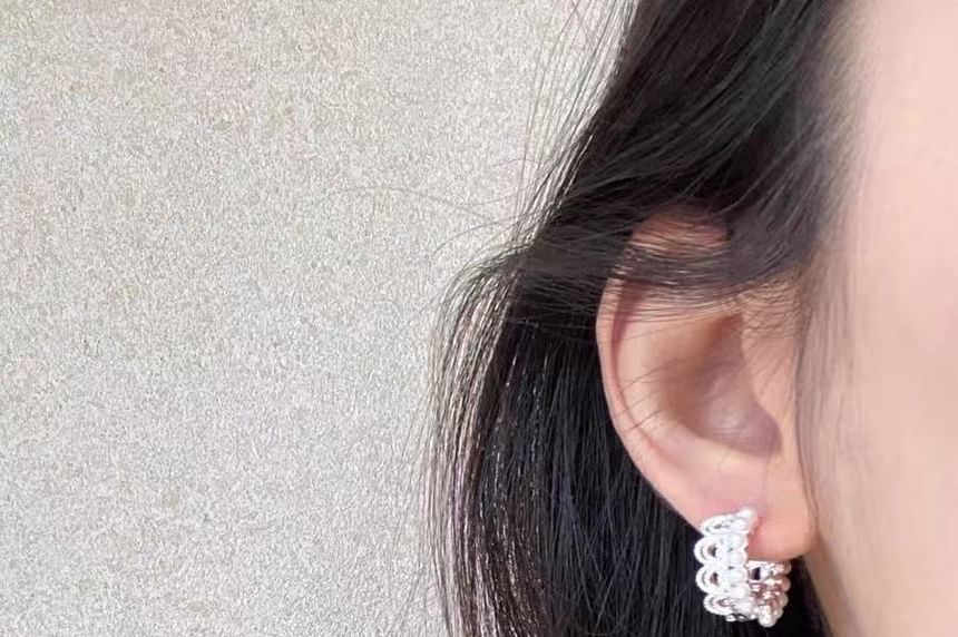 Pearl Lace Earring Huggie Alloy Faux