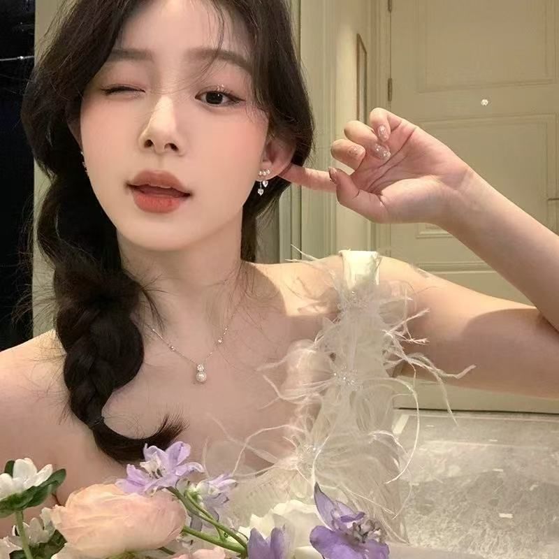 Pearl Heart Dangle Faux Alloy Earring Rhinestone