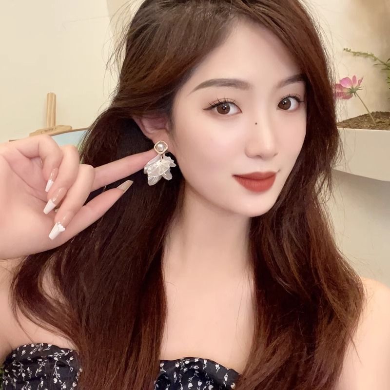 Faux Statement Earring Alloy Petal Pearl